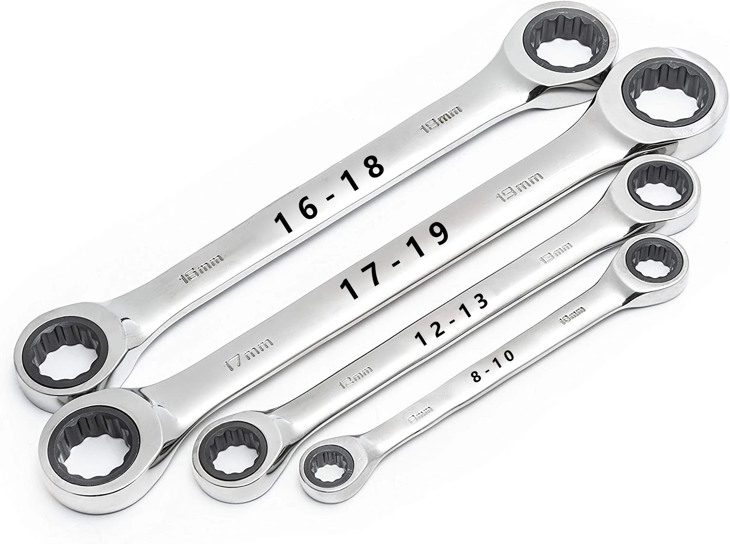 4-Piece Full-Polish Metric Ratcheting Wrench Set with 72-Tooth Gear and Off-Corner Loading Design