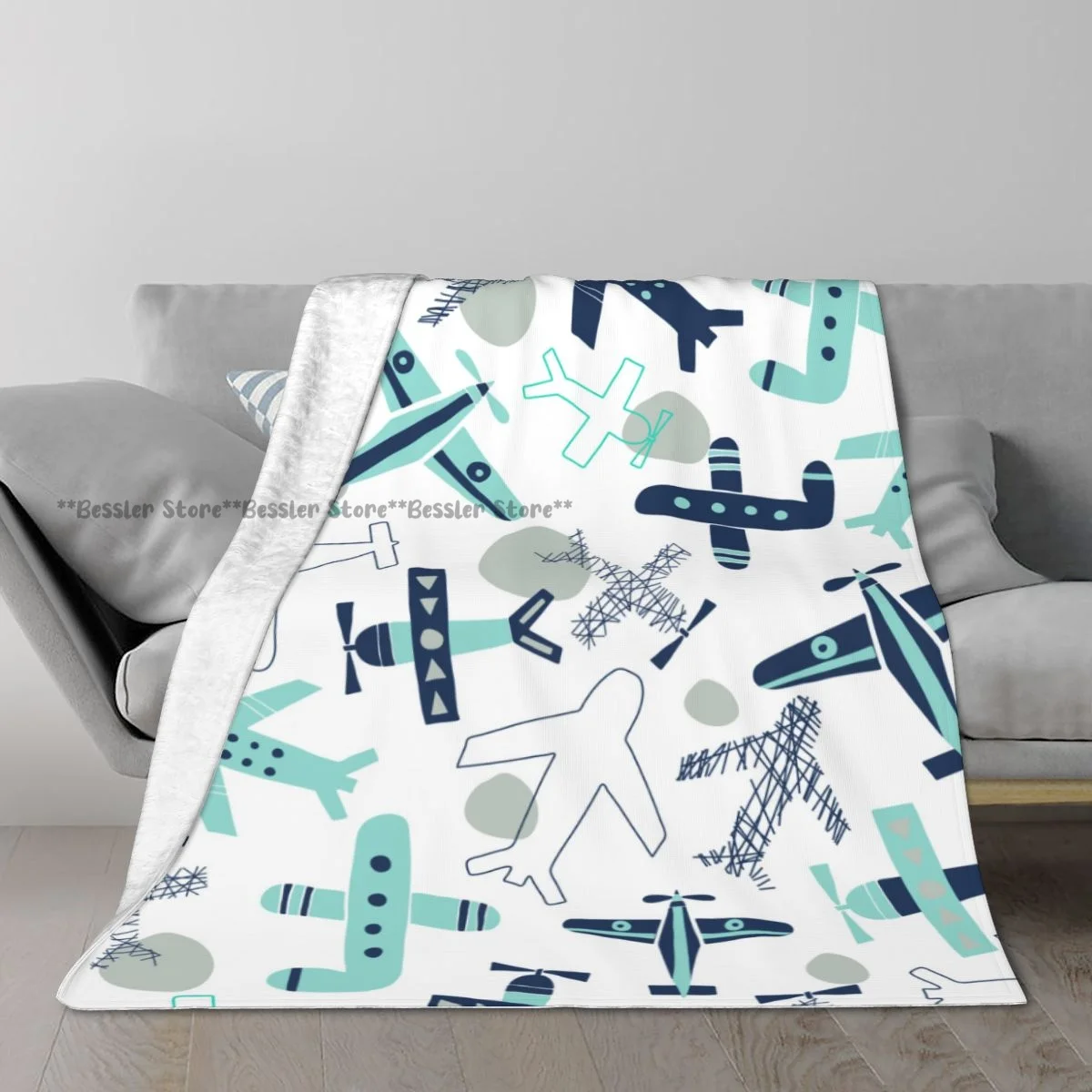 

Soft Blanket Kids Airplane Aircraft Plane Pattern Winter Sofa Throw Light Thin Mechanical Wash Flannel Blanket