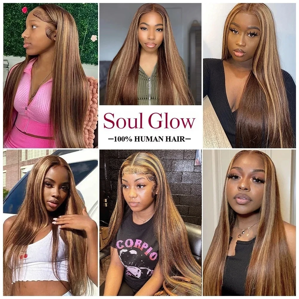 200 الكثافة P4/27 تسليط الضوء على الدانتيل أمامي كامل قبل قطعها الملونة مستقيم شعر مستعار أمامي 36 بوصة HD الدانتيل الشفاف خصلات الشعر المستعار الإنسان