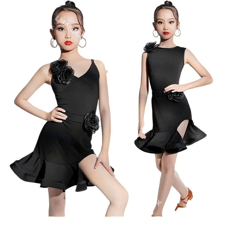 latin-dance-wear-summer-training-outfit-for-girls-new-children's-tank-top-backless-professional-practice-set-high-quality