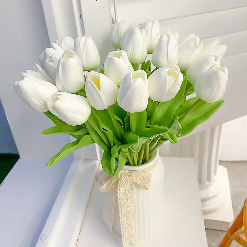 5Pcs Tulip Artificial Flower Real Touch Flower Fake Tulip Bouquet Garden Home Decorative Birthday Party Gift Wedding Decorations