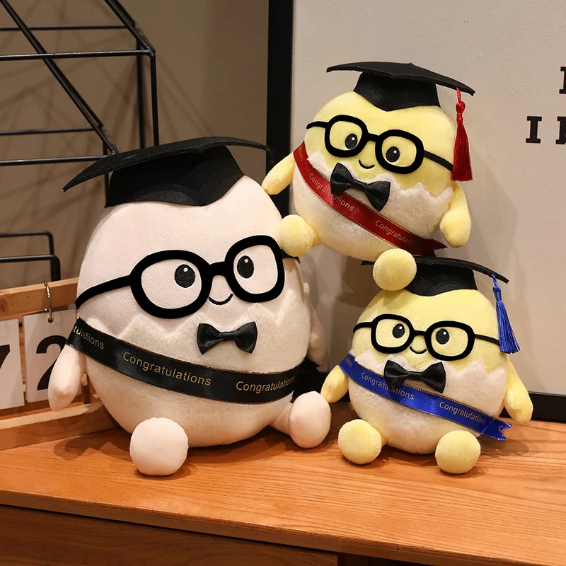

25cm Kawaii Dr.Egg Plush Toy Cute Stuffed Soft Lovely Eggs Cosplay Doctorial Hat Plush Doll Graduation Ceremony Gifts Home Decor