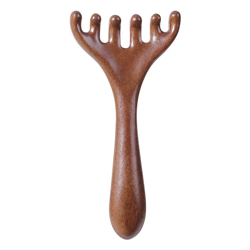 Alwafore Natural Sandalwood Massage Comb Six-Claw Head Acupoint Massage Gua Sha Tool Neck Face Lifting Scraping Massager