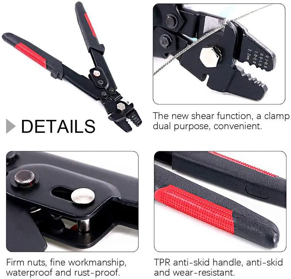 Up To 2.2mm Crimping Plier Wire Rope Swager Crimper Fishing Crimp Tool Aluminum Double Barrel Ferrule Crimping Loop Sleeve Kit
