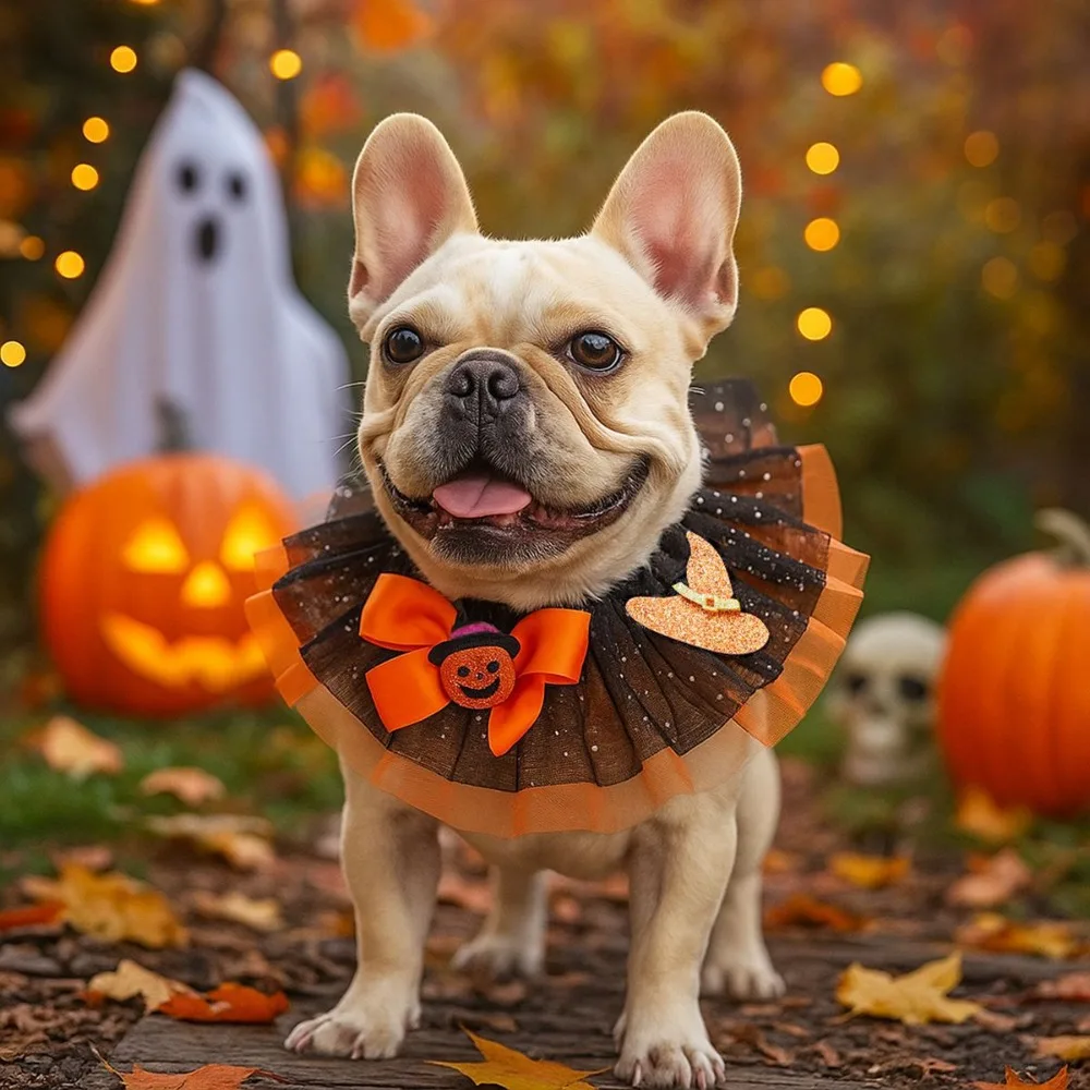 

Funny Adjustable Halloween Pet Lace Collar Comfortable Decorative Pet Halloween Scarf Ghost Spider Pet Bib Scarf Party