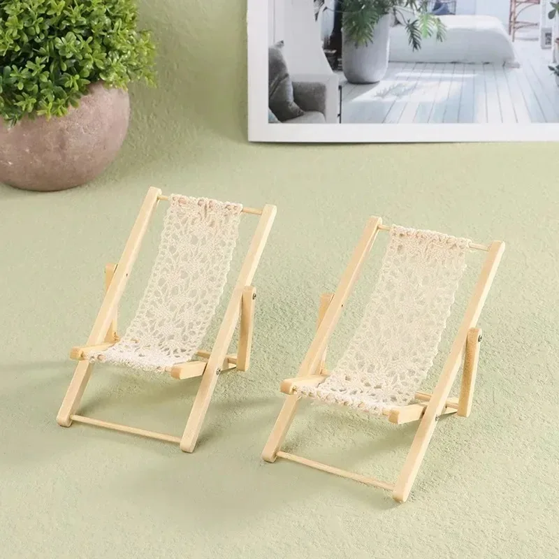 1/12 Dollhouse Mini Furniture Foldable Beach Deck Chair Simulation Scene Layout Decoration