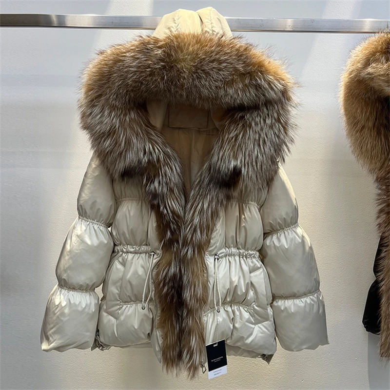 Women's 2026 Winter New Arrival: Short Thickened Warm Down Jacket with Large Fox Fur Hood – Stylish Waist-Cinching, and Slim-Fit