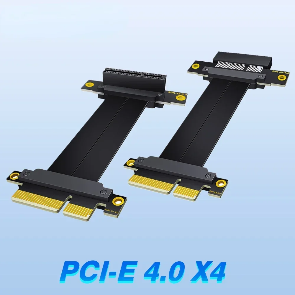 10CM PCI-E 4.0 X4 Riser Cable 90 Degree PCIe Gen4 4X to 4X Extension Cable PCI Express Riser Card Ribbon Extender Adapter for PC