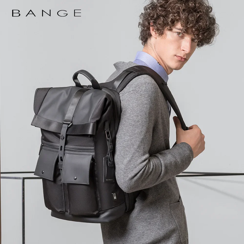 BANGE New 15.6 inch Black fashion Men Fashion Backpack Waterproof Backpack Multifunctional Travel Bag Casual School Rucksack