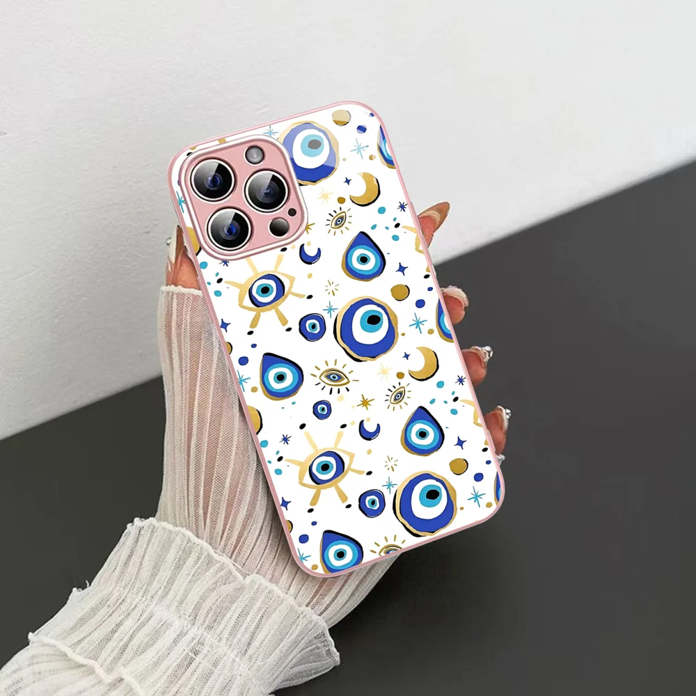 Funny Turkish Lucky Blue Evil Eye Phone Case Tempered Glass For Iphone 14 13 12 11 Pro Mini XS MAX 14Plus X XS XR Fundas