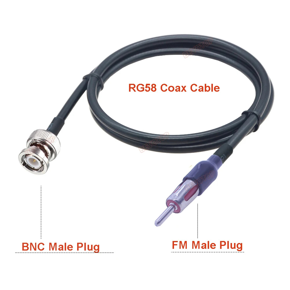 BEVOTOP RG58 BNC to FM Cable BNC Male to Din AM FM Male Plug 50 Ohm RG-58 RF Coaxial Pigtail Jumper Radio Antenna Adapter