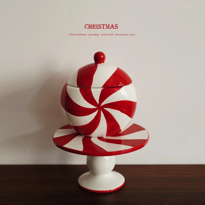 Colorful Christmas Ceramic Pedestal Trays European Painted Candy Dish for Holiday Party Candy Server Elegant Home Table Decor