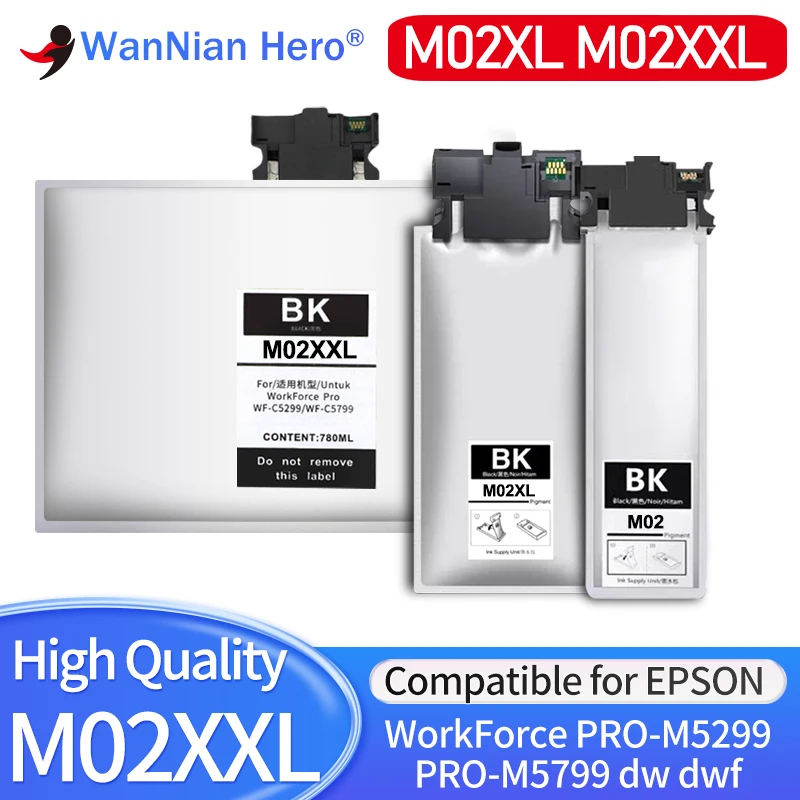 

1 шт. M02 M02XL сумка для чернил M02XXL картридж с пигментными чернилами, совместимый для принтера Epson PRO-M5299 PRO-M5799 780 мл 200 мл 100 мл