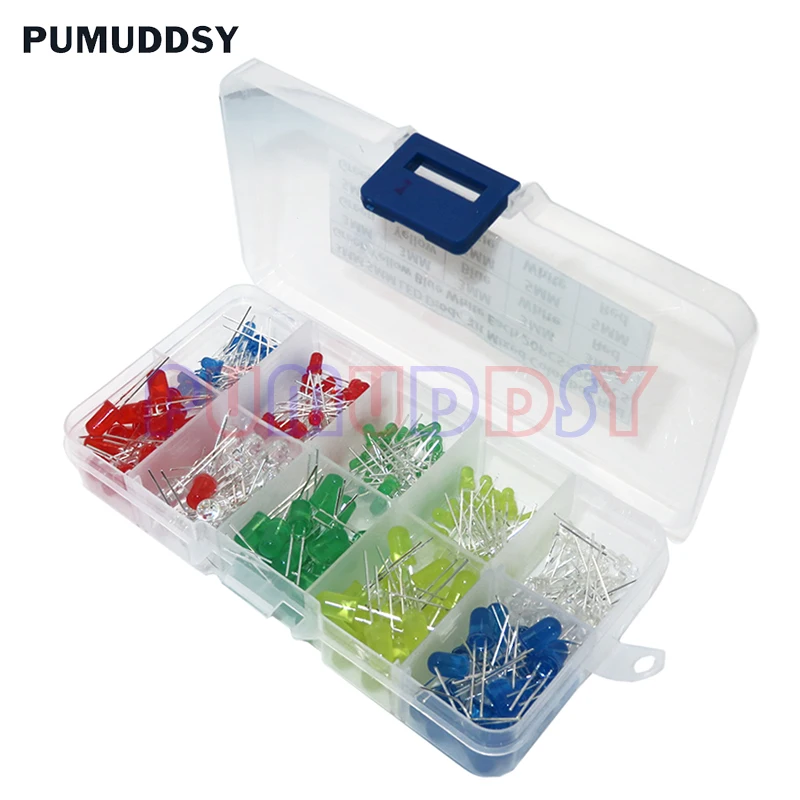 200PC 3MM 5MM Led Kit Mixed Color Red Green Yellow Blue White Light Emitting Diode Assortment In Box PUMUDDSY