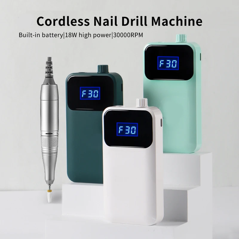 18W Electric Nail Machine 35000RPM Professional Electric Nail Drill Machine Portable Cordless Rechargeable for Salon Tool