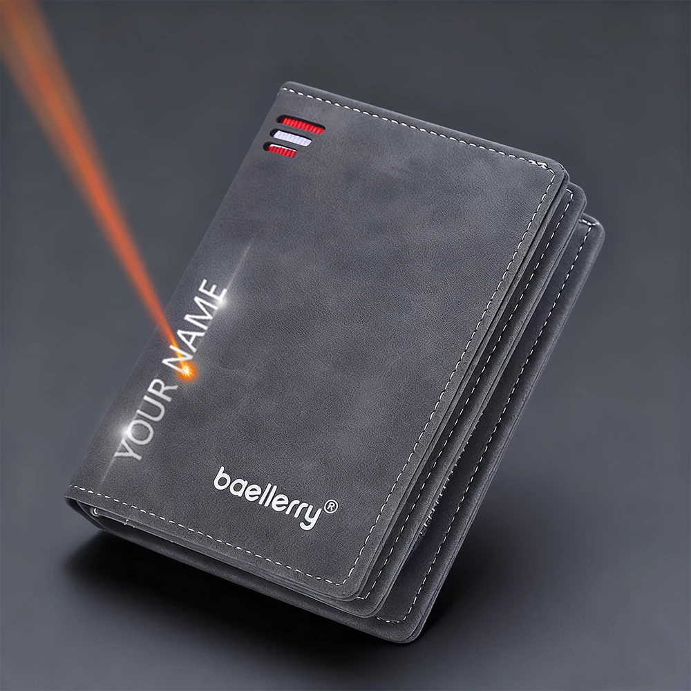 Customized Name Engraving New Short Men's Wallet  Card Holder Zipper Coin Pocket & Money Clip Large Capacity Male Purses