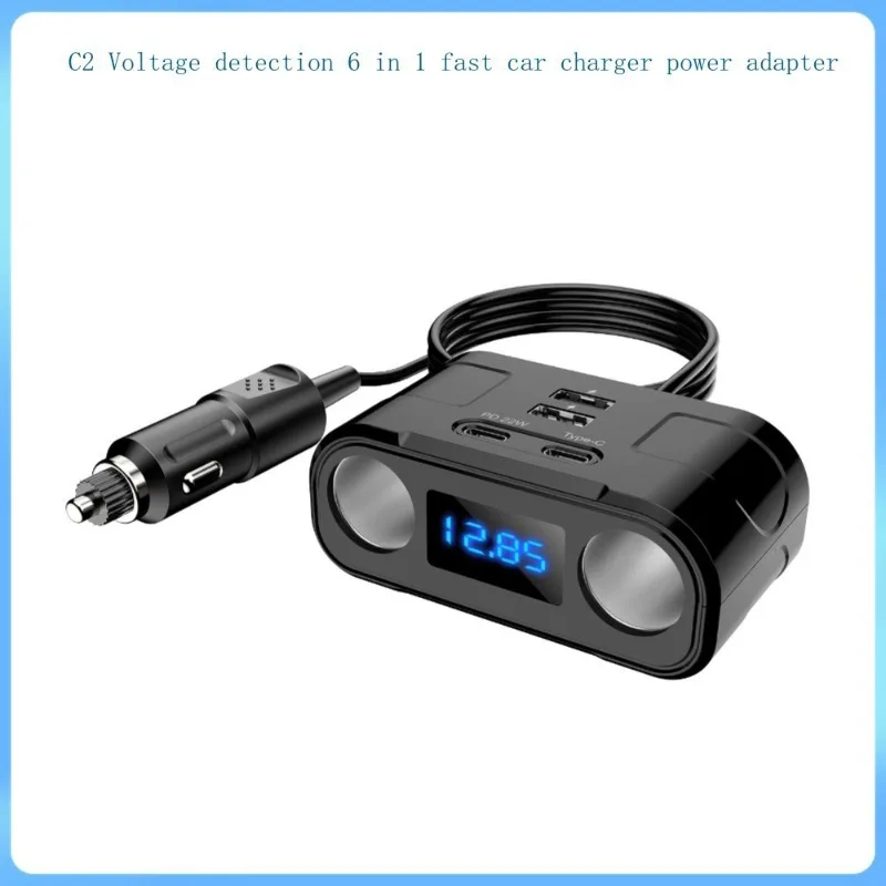 6in1 Zigarette Leichter Splitter QC3.0 + PD Auto Ladegerät Digital Display Telefon Ladegerät 12V-24V 60W Adapter Auto Zubehör Neue