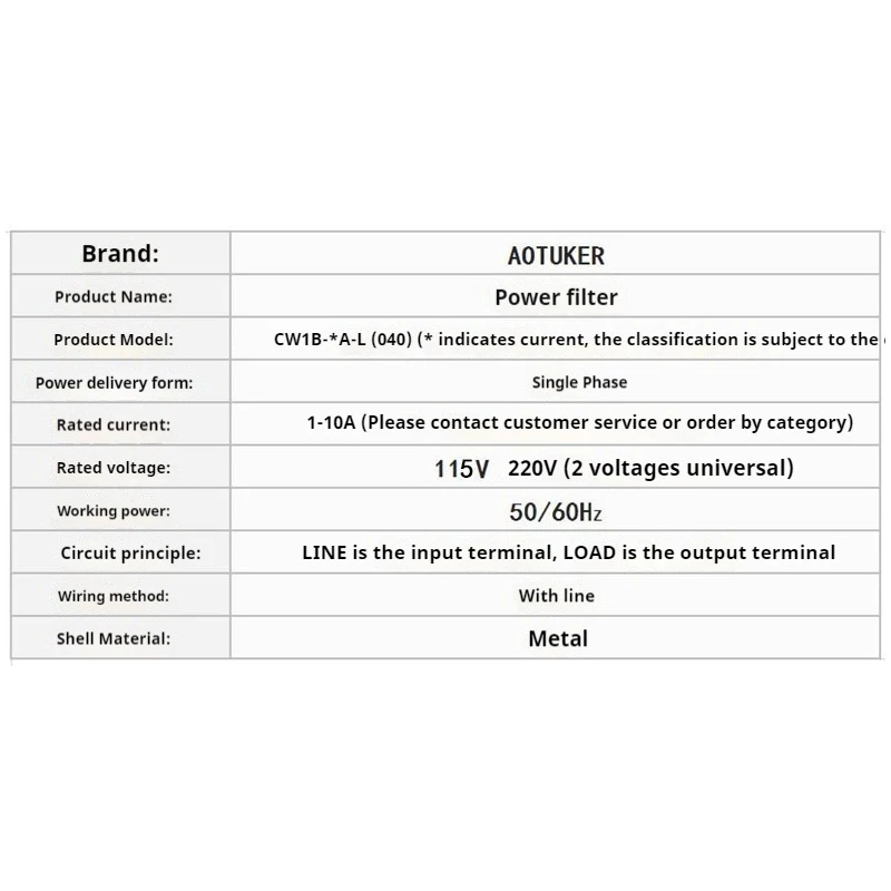 EMI Power Filter 220V Single Phase with Cable Audio Power Purifier [CW1B-3A/6A/10A-L (040)]