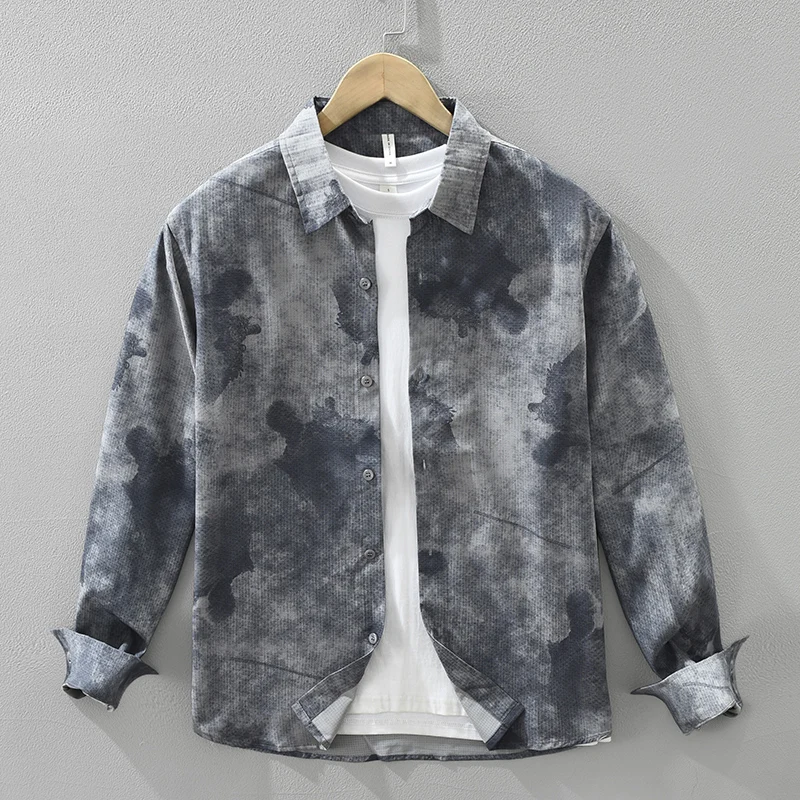 

2025 Autumn New Tie-dye Shirt for Men Loose Long Sleeve Shirts Oversize Fashion Print Men's Clothing