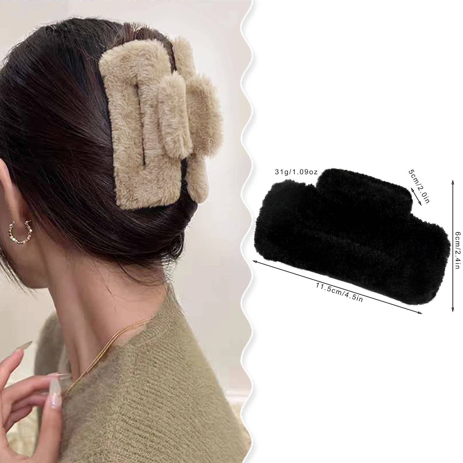 Winter Plush Square Hair Claw For Women Elegant Acrylic Hairpins Faux Fur Hair Clip Fashion Fluffy Barrette Crab Hair Accessorie