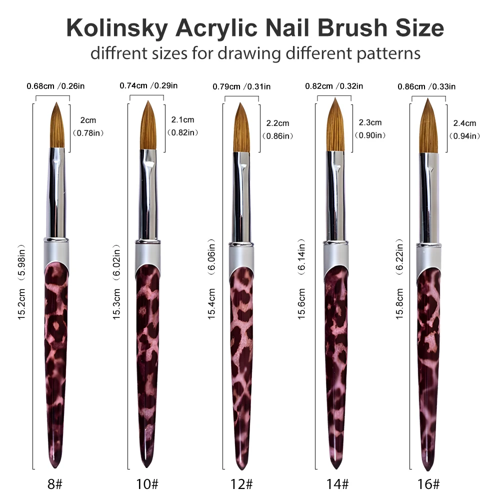 Pennello per unghie ovale Kolinsky # 8, Strumento professionale per l'estensione della polvere acrilica e il design della linea di strisce, forniture per unghie