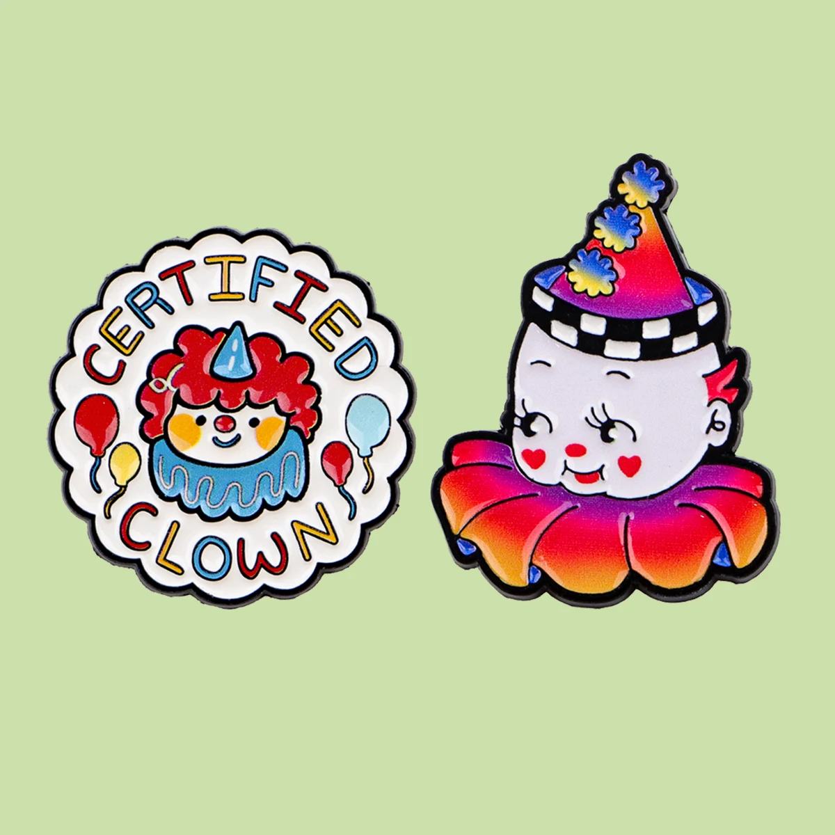 2pcs/Set Cute Clown Funny Enamel Pin Certified Clown Quotes Brooches Badge on Backpack Lapel Pins For Clothing Jewelry Gifts