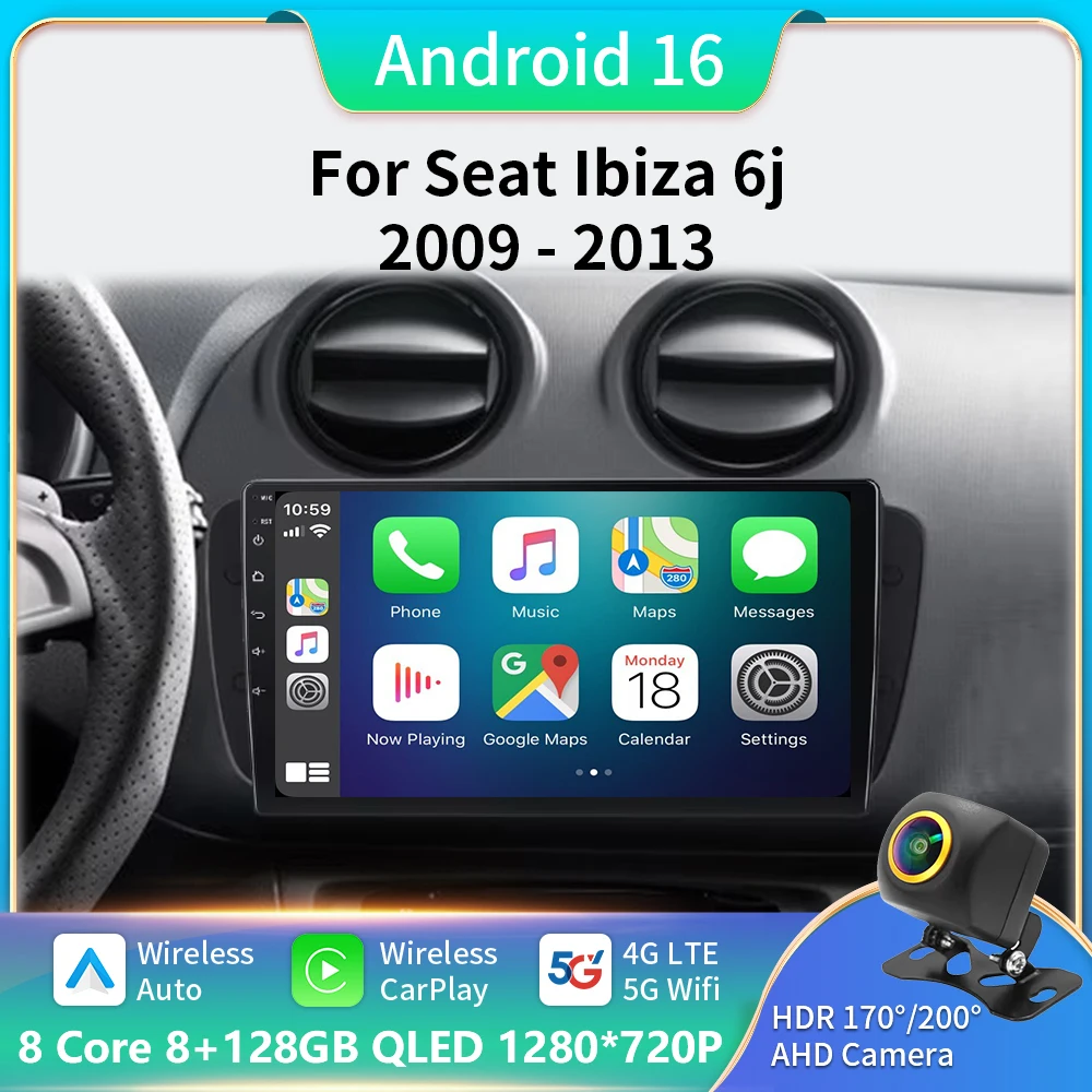 

Android 16 For SEAT Ibiza 6J IV 4 2008-2015 QLED Stereo Car Radio Multimedia Video Player GPS AI Voice CarPlay Head Unit 5G DVD