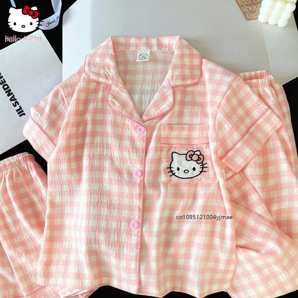 

3 шт., хлопковые пижамы Sanrio Cloud с героями мультфильмов, женские милые милые пижамы с короткими рукавами и коротким воротником-кардиганом, летняя тонкая домашняя одежда для родителей и детей