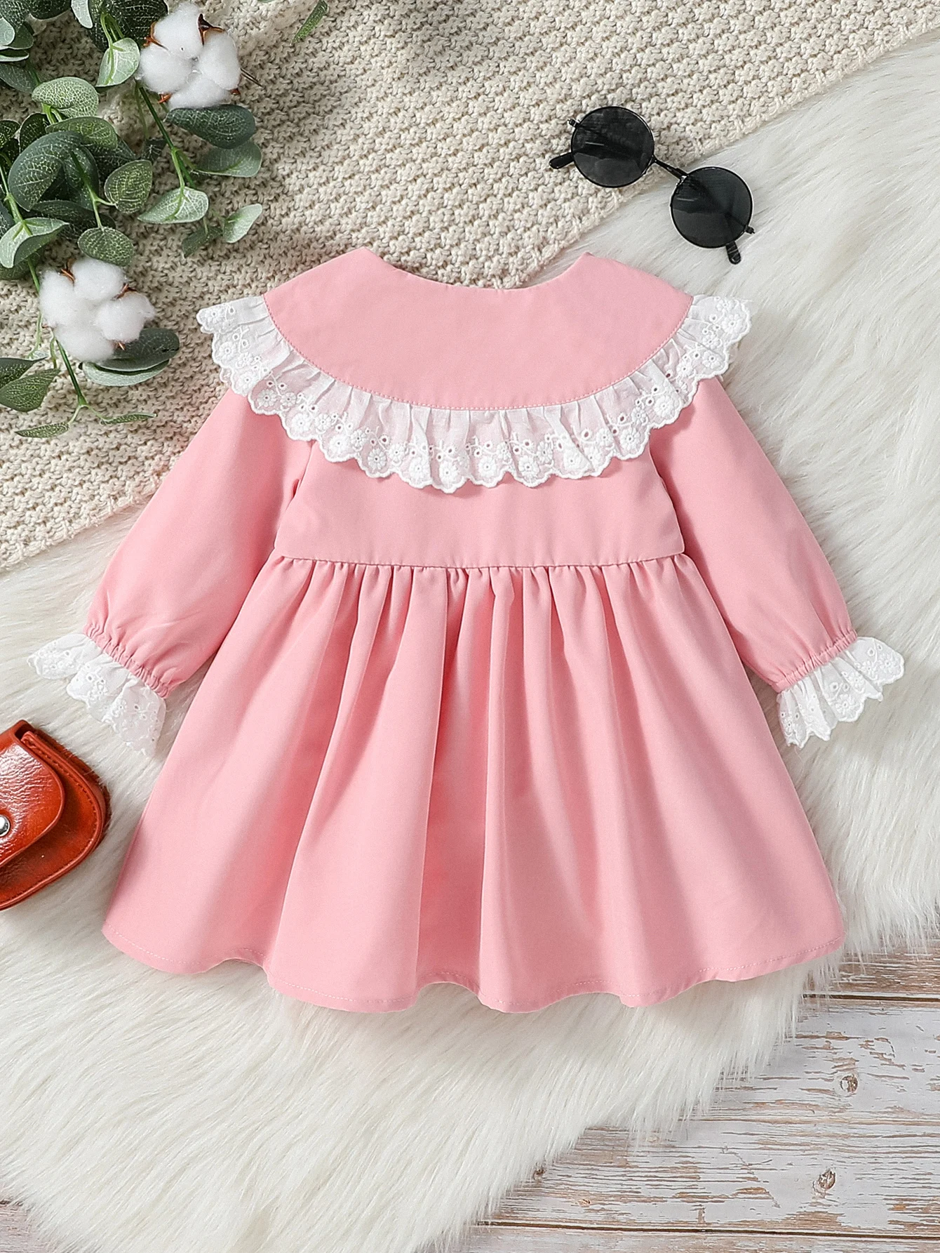 2025 Baby Girls' Dresses Autumn New Style Long Sleeve Doll Collar With Lace Princess Dresse Hot Fashion For 1-3Y