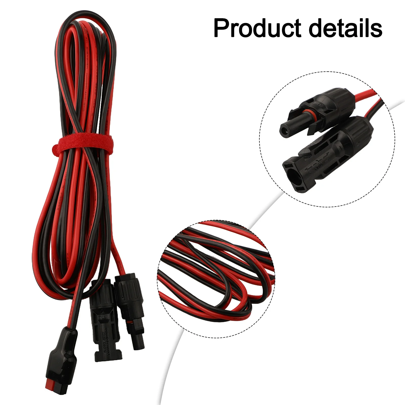 Black And Red Solar Extension Cord Solar Generator Adapter Long-term Performance Minimal Power Loss Superior Conductivity