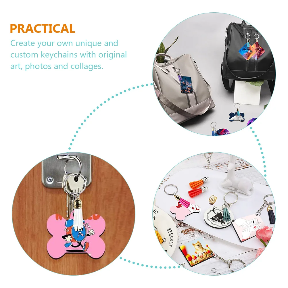 

40 Sets Keychain Crafts Sublimation Blanks Keyring Tassles for Making Supplies Round