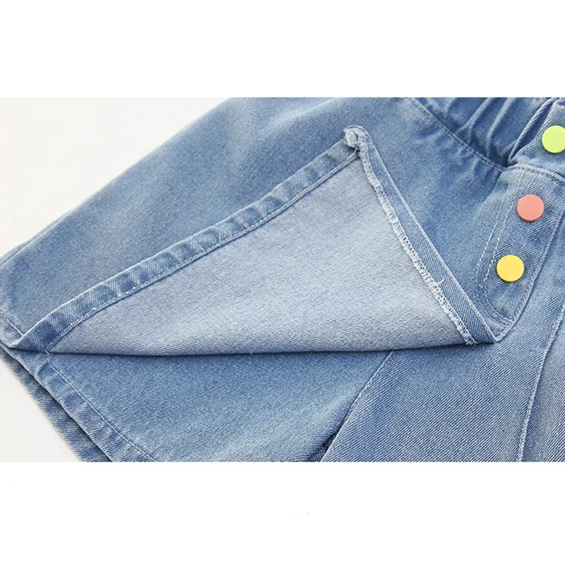 5-14 Years Summer Teenage Girls Jeans Colorful Button Design Style Denim Fabric Short  Pants For Kids Children Birthday Present