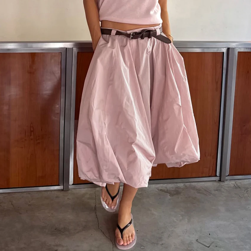 Linad Office Lady Pink Midi Lantern Pants 2026 Street Chic Loose Pleated Pants For Women Casual Zipper Knee Length Trousers Fall