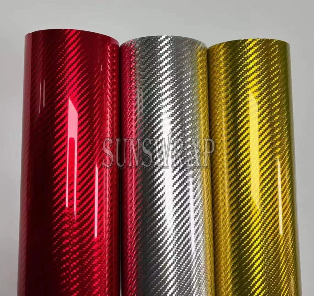 PET 5D Chrome Carbon Fiber Car Wrap - Glossy Finish Color-Shifting for Car Exterior & Interior Steering Wheel Trim 1.52x18m/roll