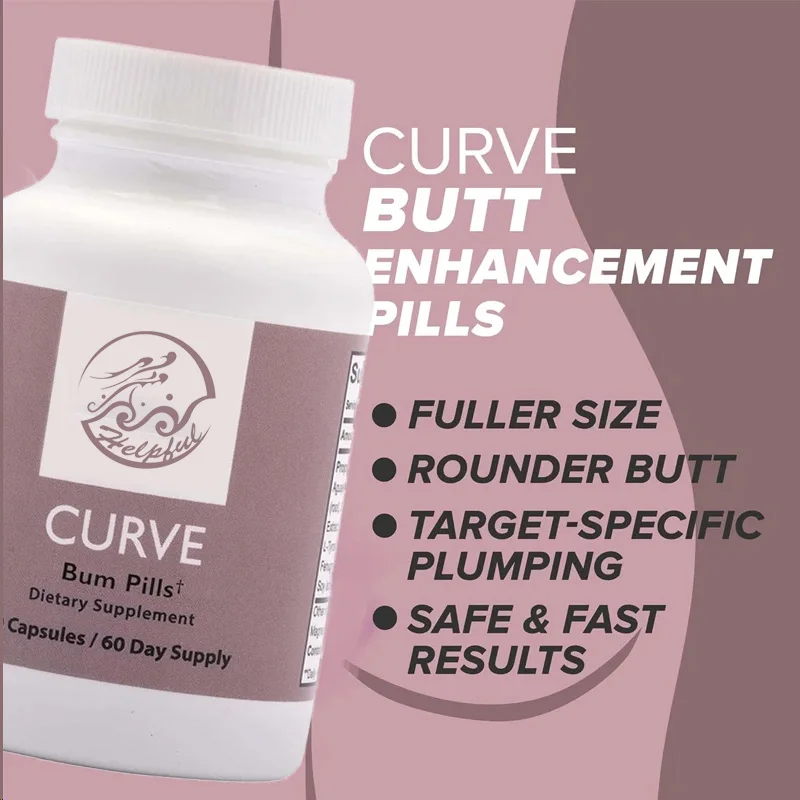 Curved Hip Enhancement Pill - Bum Booty Pill is suitable for larger buttocks. 60 easy to swallow capsules for quick effect