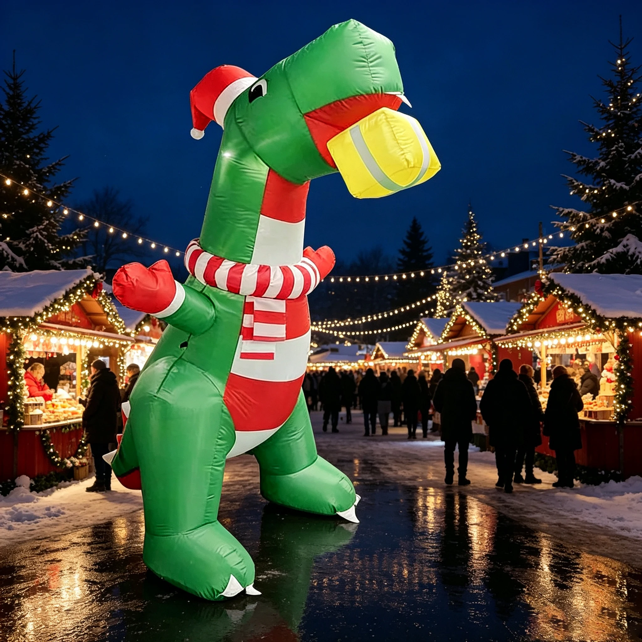 Christmas Dinosaur Bite Gift Box Christmas Inflatable Model 210t Polyester Material Directly Supplied by Manufacturer Waterproof Led Light-Up Inflatable Model