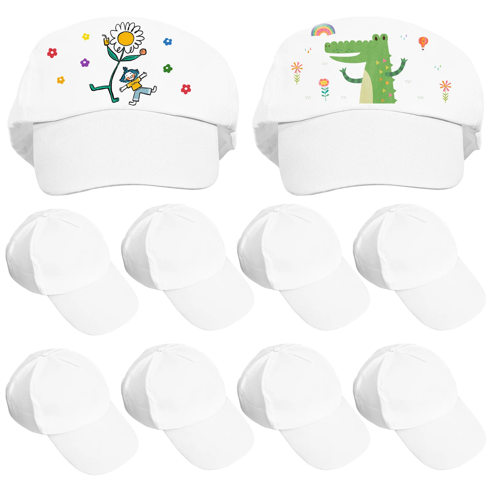 

10 Pcs White Hats Bulk Children's Peaked Cap Baseball DIY Hand Painted for Crafts to Baby
