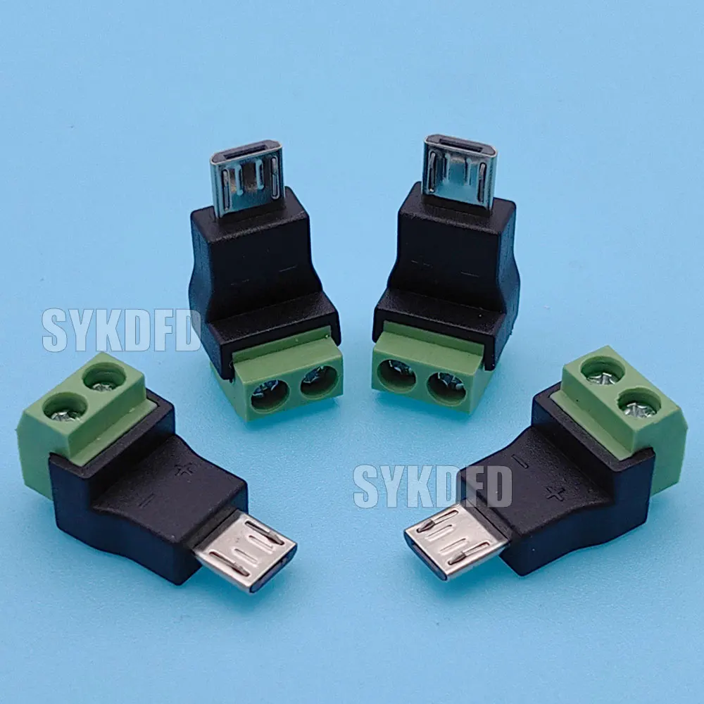 1/3/5Pcs Micro Male to  2Pin Solderless Green Terminal 3A  Adapter Micro USB Connector For Mmobile Phone and Computer Charging