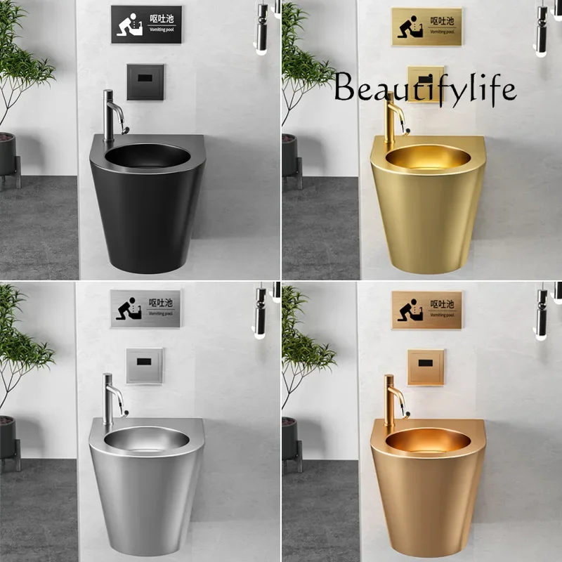 Bar bathroom 304 stainless steel vomiting pool Wall-mounted induction mouthwash basin Toilet drunk vomiting basin