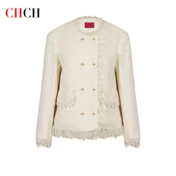 CHCH Women's Coat 2024 Autumn New Beige Fragrant Short Top Commuter Business Top