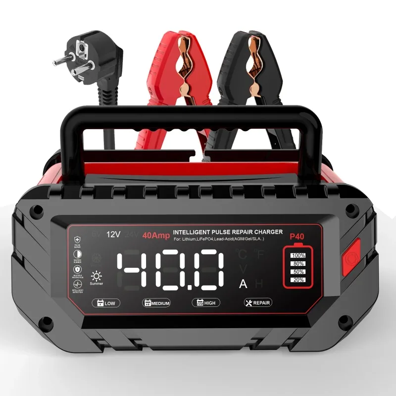 40A 6V/12V/24V Battery Charger for Car Motorcycle SLA Gel Lithium 24V/16A 12V/40A LiFePo4 Smart Battery Charger