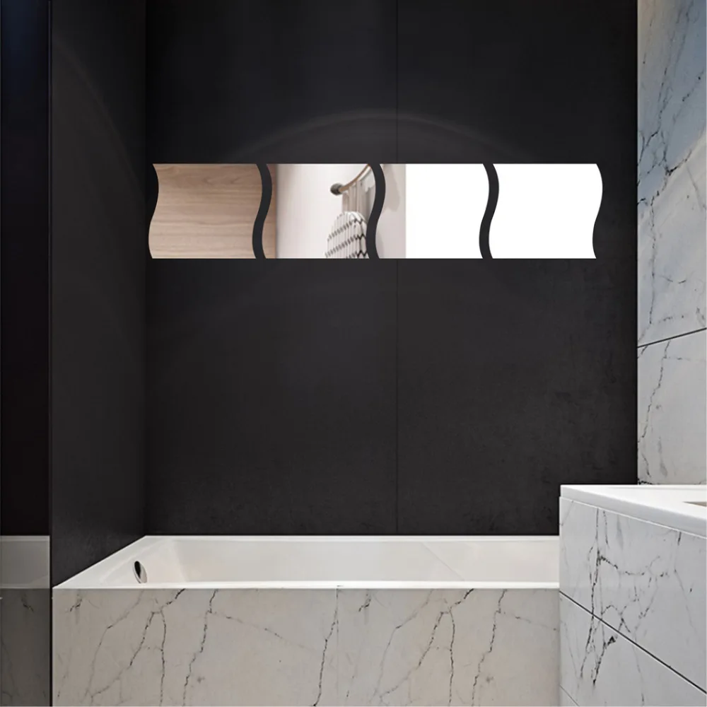 6/12 Acrylic Wave Combination 20cmX20cm 3d Mirror Wall Sticker Living Room Bathroom Decoration Sticker DIY Self-Adhesive Mirror