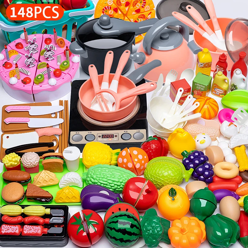 Kochen Spielzeug Rosa Küche Spielzeug Set Mädchen Jungen spielzeug Geschnitten Obst Gemüse Pizza Pretend Spielen Simulation Frühen Bildung Spielzeug Für Kinder