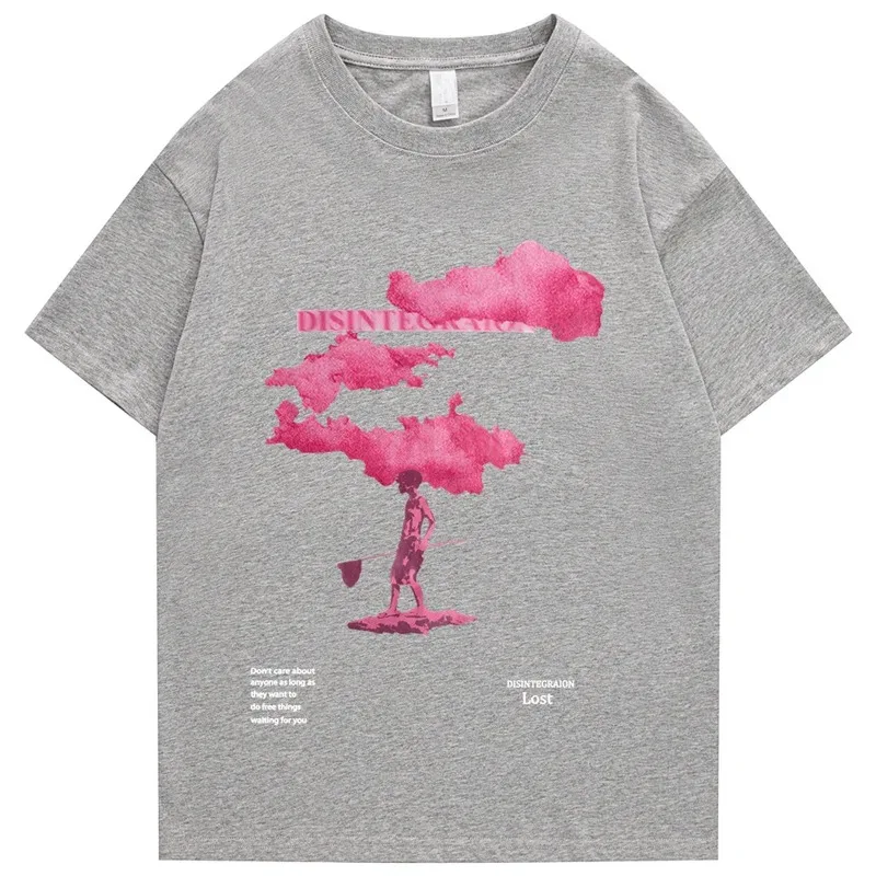 Streetwear Hip Hop Harajuku Tshirt Pink Cloud uomo estate manica corta t-shirt cotone moda nero Top Tee versione allentata Unisex