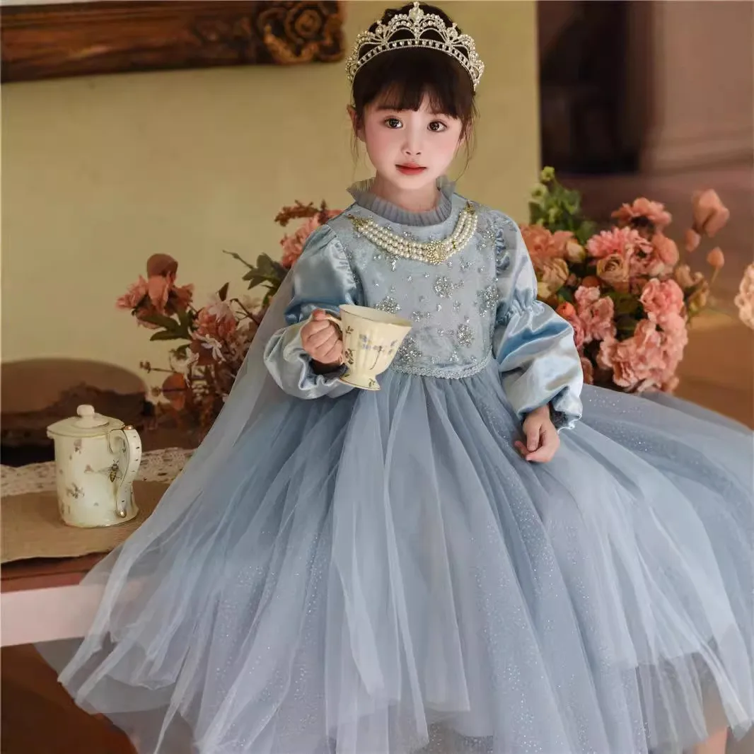 Girl Princess Dress Long Sleeve Spring and Autumn 2025 New Children Dress Fashion Mesh Birthday Dress
