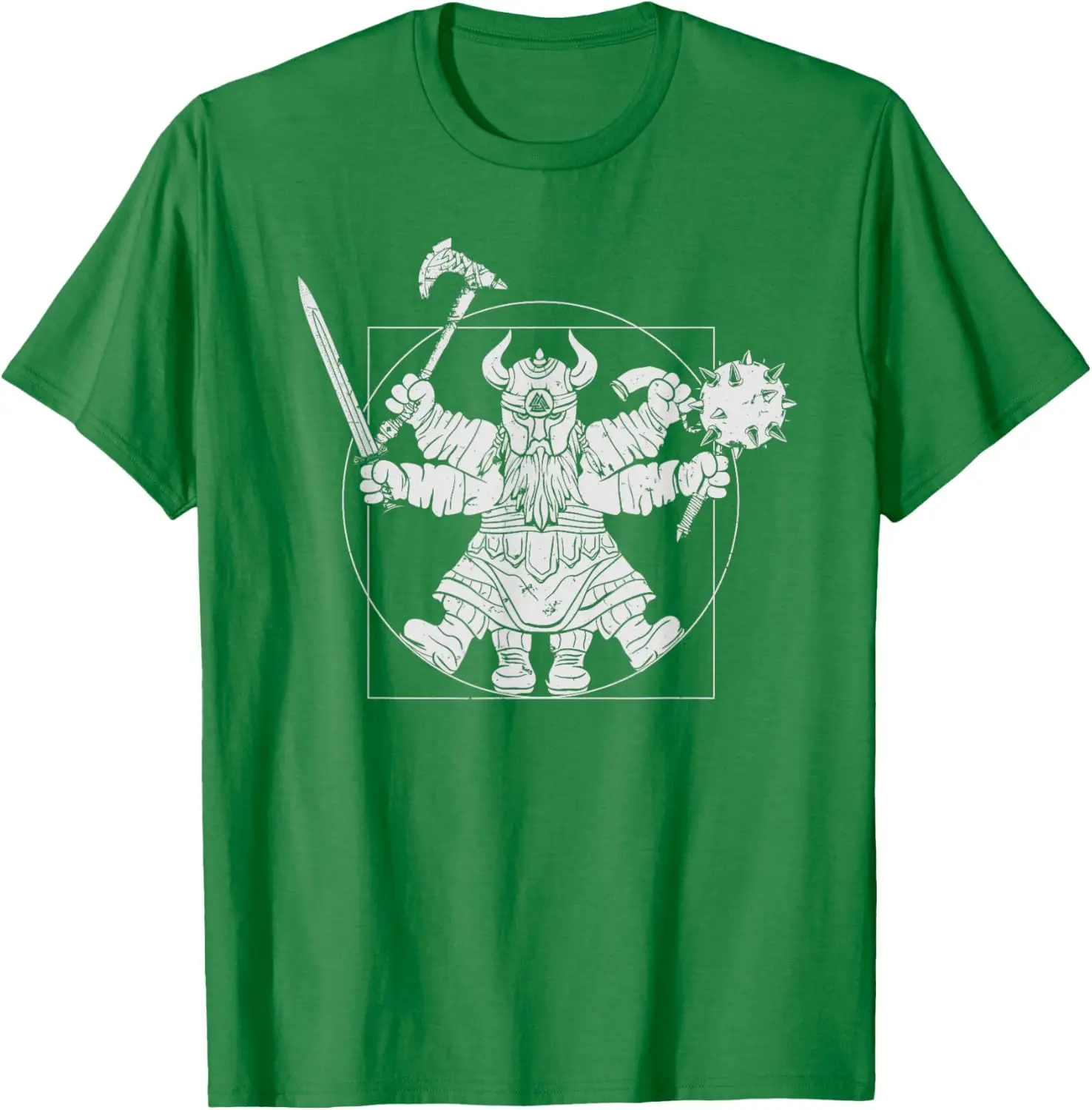 Leonardo Da Vinci Vitruvian Man Nordic Warrior Valhalla T-Shirt 100% Cotton O-Neck Short Sleeve Summer Casual Mens T-shirt