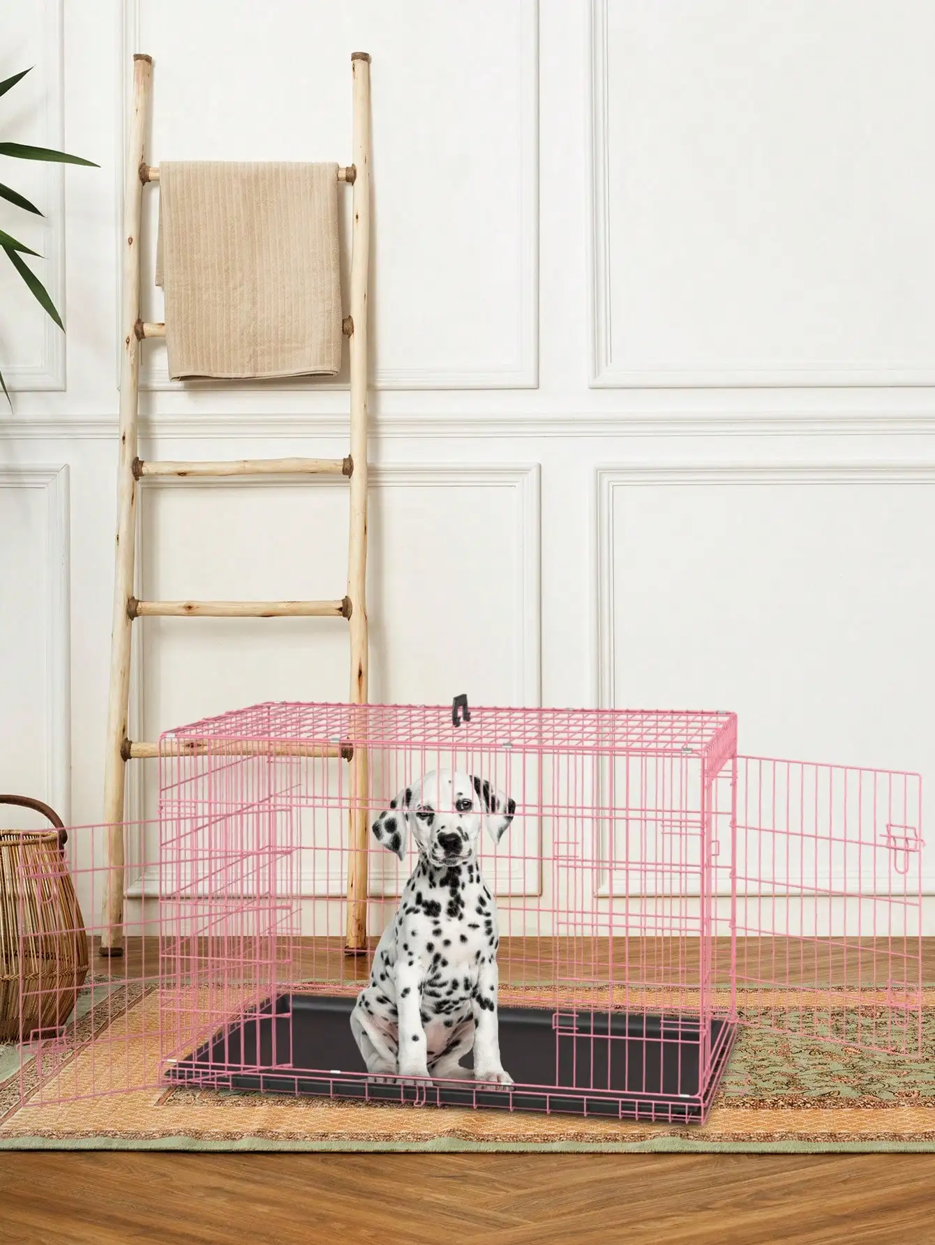 Small Dog Crate For Puppy, 24 Inch Metal Wire Pet Dog Cage For Small Animals Rabbit Indoor Outdoor Foldable Metal Dog Kennel With Divider Panel, Leak-Proof Plastic Pan