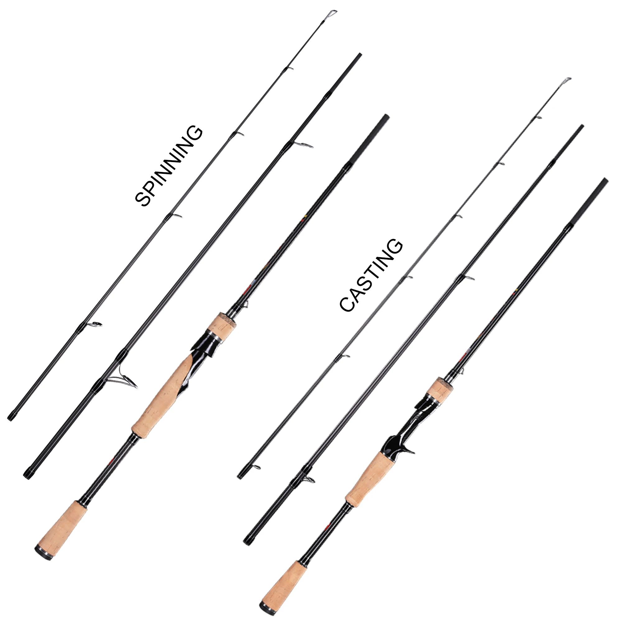 BUDEFO Spinning Casting Fuji Lure Fishing Rod 1.68m 1.8m 2.1m 2.4m 2.7m 3.0m Baitcasting T800 Carbon 3-50g Travel Rod