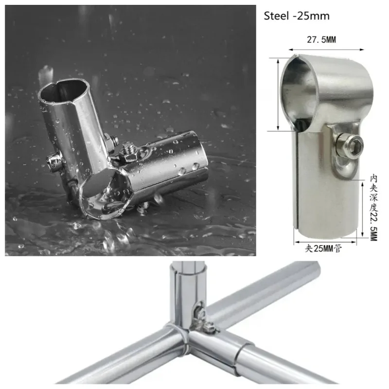 25mm Stainless Steel Round Pipe Cross Buckles Round Pipe Joint Tube Connector Rod Support Holder Fixed Clamp Furniture Hardware
