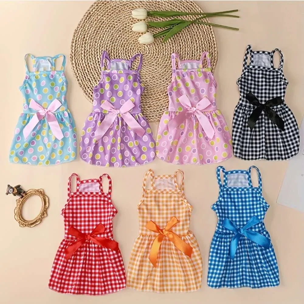 Summer Thin Pet Dress, Princess Style Cat Polka Dot Mixed Color Skirt, Small Dog Dress